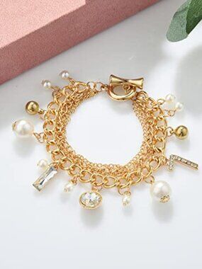 Gold Tone Chain Inspired Charm Lucky Bracelet for Women